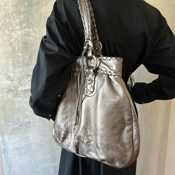 COPY — B MAKOWSKY Silver Metallic Satchel - Picture 1 of 10